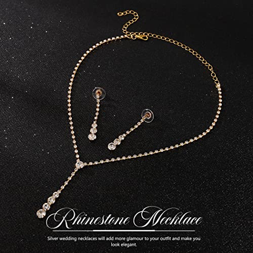 Yean Silver Bridal Jewelry Set Rhinestone Wedding Necklace and Earring Set Prom Jewelry for Women and Bride - color: Gold
