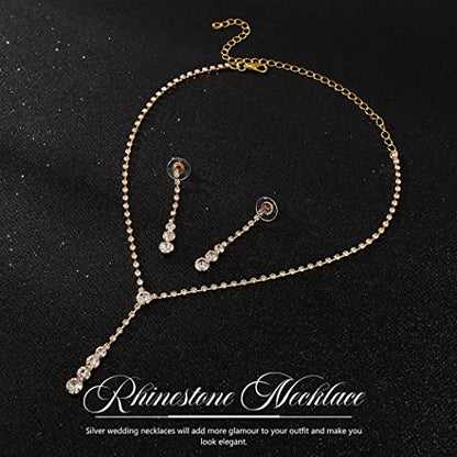 Yean Silver Bridal Jewelry Set Rhinestone Wedding Necklace and Earring Set Prom Jewelry for Women and Bride - color: Gold