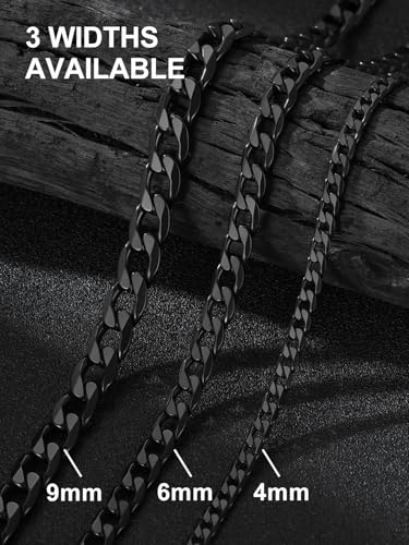 Suplight Cuban Link Chain Necklace for Men Women, Stainless Steel/Black/18K Gold Plated Chain 4mm/6mm/9mm Wide Cuban Chain Necklace, Hip Hop Jewelry 18"-30" - color: b. 6mm width-Black, size: 26 inches