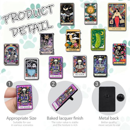 4/6/9/10/12/16/20PCS Cute Enamel Pins Bulk Set, Art Aesthetic Lapel Brooches, Humorous Quote Pins for Backpacks Jackets Hats Bags, Novelty Cool Badges for Women, Men, Teens, Kids - style: 12pcs Tarot