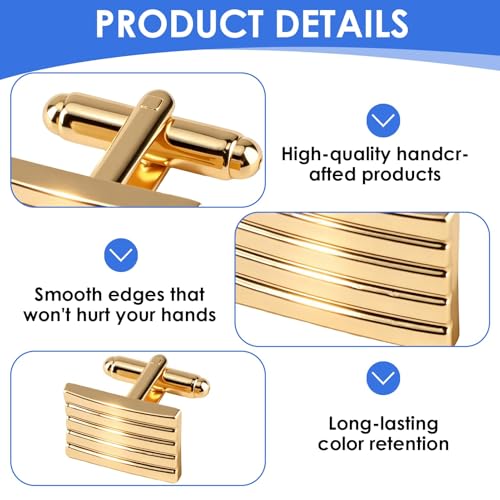 2 Pack Classic Cufflinks for Mens, 2025 Classic Plated Rectangle Cufflinks Luxurious Tuxedo Shirt Cuff Link for Mens Steel Business Wedding Formal Business Gift - color: Gold