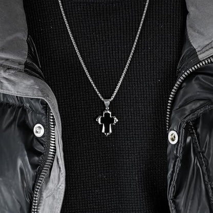 Unisex Stainless Steel Black Onyx Cross Pendant Necklace for Men Women,Titanium Steel Christian Cross Charm Jewelry Chain Necklace for Mens,Religious Jesus Christ Crucifix Cross Necklaces,24inch Chain