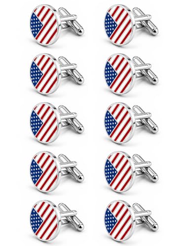 Newcotte 5 Pairs Cufflinks for Men Round Silver Cufflinks Mens Classic Stainless Steel Cuff Links Set for Wedding Gifts - color: Classic