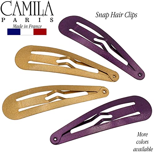 Camila Paris CP1330E French Hair Barrettes Clips, Snap Hair Slides Clic Clac for Women, Styling Girls Side Slide-in Metal Snap Pin Hair Accessories for Women. Strong Hold, No Slip Grip, Made in France - color: 4PK Metal Purple/Gold 2"