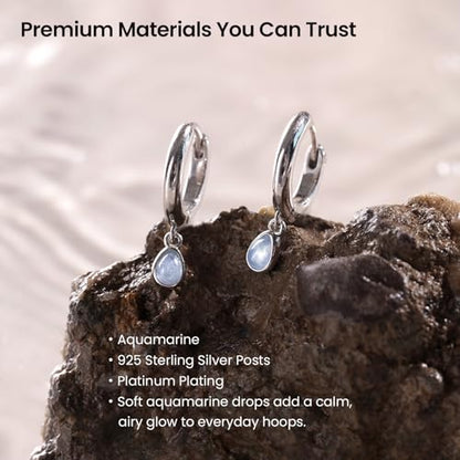 ARSIS Heart Charm Huggie Hoop Earrings for Women, Dainty 18K Gold Plated Heart Drop Hoops with CZ, Hypoallergenic, 925 Sterling Silver Posts, Tarnish-Free, Lightweight Jewelry Gift for Her - color: Aqua Teardrop