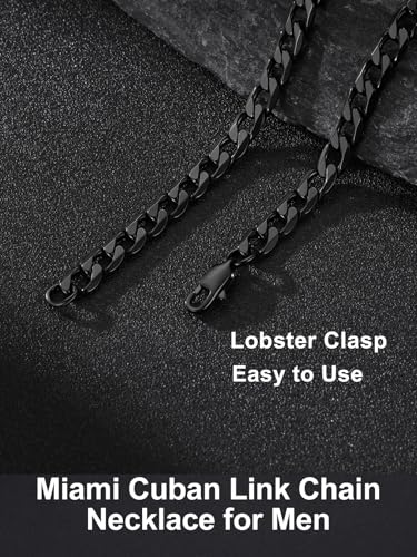 Suplight Cuban Link Chain Necklace for Men Women, Stainless Steel/Black/18K Gold Plated Chain 4mm/6mm/9mm Wide Cuban Chain Necklace, Hip Hop Jewelry 18"-30" - color: b. 6mm width-Black, size: 26 inches