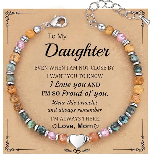 Best Friend Bracelet Gifts for Women Sister Bestie, Christmas Gift for Teens Mom Daughter Granddaughter Birthday Gift for Her Stocking Stuffers - color: African Turquoise-Daughter