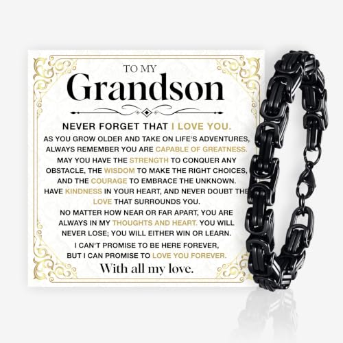 Grandson Gifts from Grandma Grandpa, Black Stainless Steel Bracelet with Meaningful Message Card, Birthday Gift for Grandson, Graduation Christmas Gift, Inspirational Keepsake Jewelry for Men - color: Grandson #2