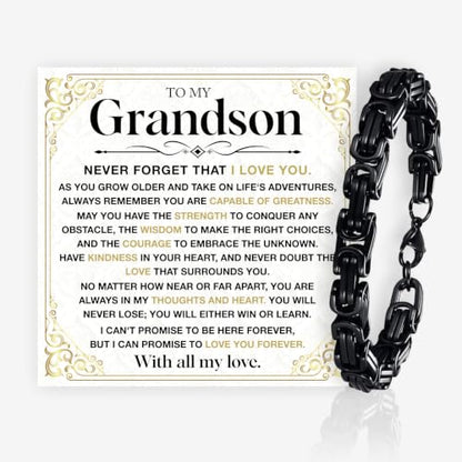 Grandson Gifts from Grandma Grandpa, Black Stainless Steel Bracelet with Meaningful Message Card, Birthday Gift for Grandson, Graduation Christmas Gift, Inspirational Keepsake Jewelry for Men - color: Grandson #2