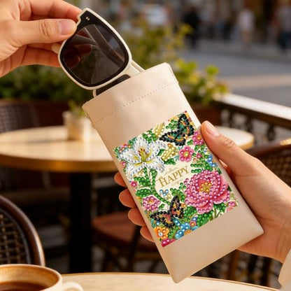 Diamond Art Painting Eye Glass Bag PU Sunglasses Glasses Storage Bag Built-in Glasses Cloth Press Automatic Closure - color: 2pcs-02