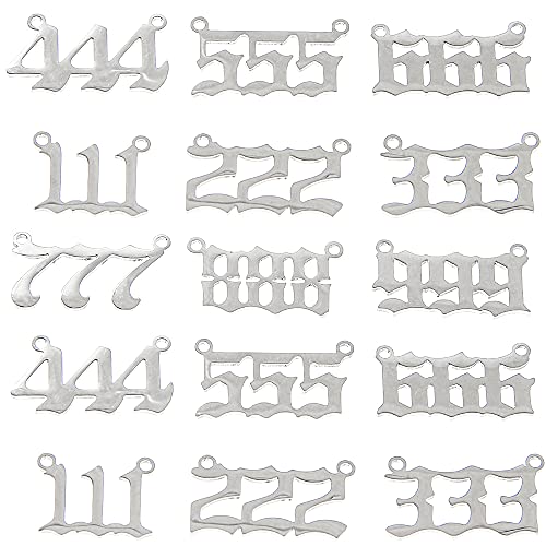 YEYULIN 18pcs Stainless Steel Angel Number Charms Pendant Silver Plated Dainty 111 222 333 444 555 666 777 888 999 Pendants DIY Jewelry Making Necklace