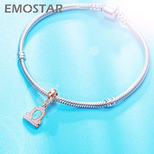 EMOSTAR Zodiac Sign Charms fits European Charm Bracelet – Rose Gold 925 Sterling Silver Necklace Pendant, 12 Horoscope Constellation Dangle CZ Birthstone Beads, Gifts for Women/Men/Birthday - color: Libra (9.23 – 10.22)