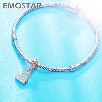 EMOSTAR Zodiac Sign Charms fits European Charm Bracelet – Rose Gold 925 Sterling Silver Necklace Pendant, 12 Horoscope Constellation Dangle CZ Birthstone Beads, Gifts for Women/Men/Birthday - color: Libra (9.23 – 10.22)