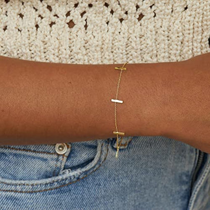 Womens Dainty Gold Chain Bracelet,Simple Layered Chain Bracelets,Beaded Turquoise Bracelet,Charm Crystal Bar,Heart,Karma,Triangle,Pearl Bracelets for Women - color: Bars