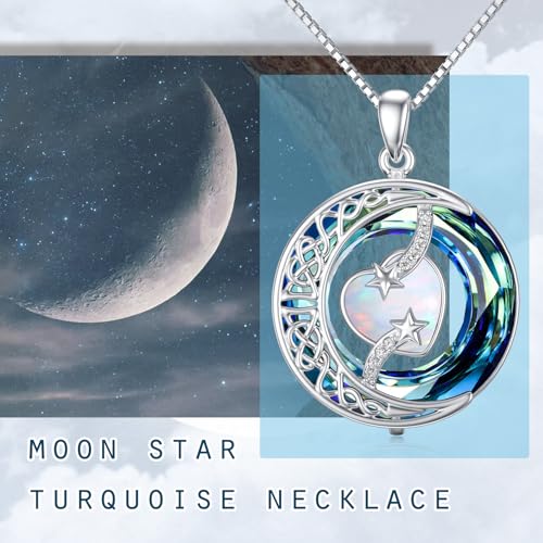 TOUPOP Birthstone Necklace Women Sterling Silver Moon Star Birthday Jewelry | Celtic Moon Pendant with Blue Crystal Anniversary Christmas Jewelry Gifts for Wife Mom Her - color: A-13-Opal
