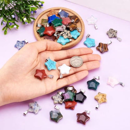 50Pcs Star Stone Pendants Healing Crystal Quartz Chakra Gemstone Rock Charms Random Mixed for Necklace Jewelry Making Hole: 2x7mm - color: 1-Mixed Color-Star-Random