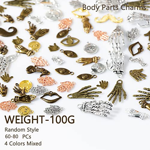 stino 100 G Mixed Style Metal Charms for Jewelry Making, Bulk Silver & Gold Plated, for Bracelet, Necklace, Earrings DIY Crafts - style: Body Parts