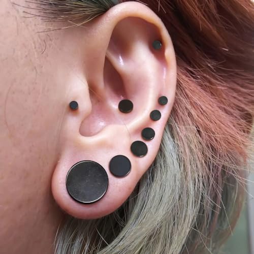 LADEMAYH Comfy Dead Stretching Ear Tapers Stretching Kit, Small Gaps Packed, 0.5mm Increments, Surgical Stainless Steel 316L, Flat Top Ear Plugs, Pain-Free Body Piercing Jewelry for Women & Mens - color: Black, size: 1-2mm 6pcs