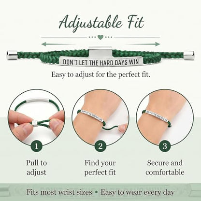 Frodete Dont Let The Hard Days Win Bracelet Inspirational Gifts for Women Adjustable Braided Tube Bracelet Gifts for Friends - color: A7:green