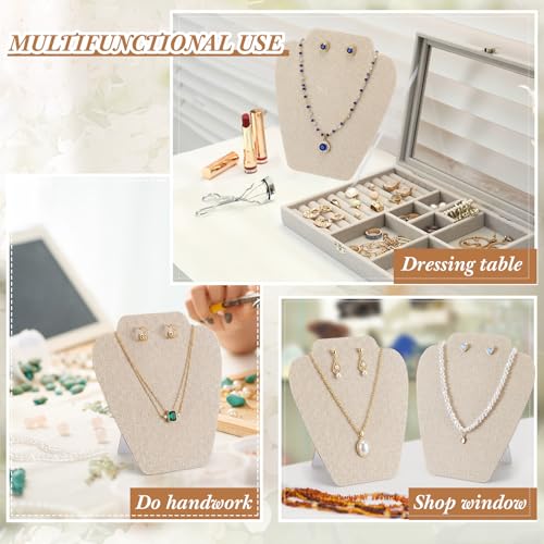 Wenqik 24 Pcs Foldable Necklace Display Stand Bulk for Vendor 7.38x8.25in Beige Linen Jewelry Bust Holder with Earring Holes - color: Light Color