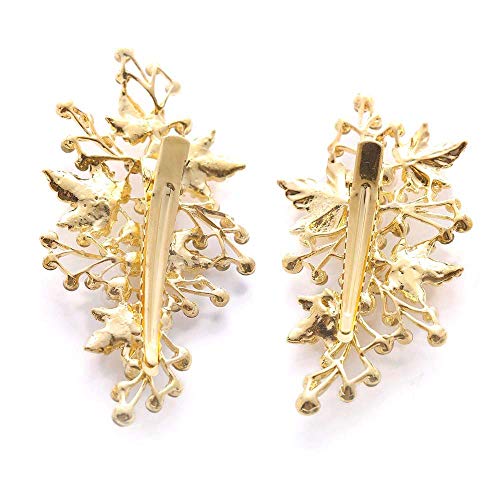 Rhinestone Pearl Alligator Bridal Hair Clips, Set of 2, Gold | For Wedding Prom, Leaf Design, Jewelry Headpiece for Women - color: Gold