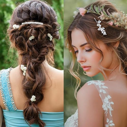 5 Pcs Hair Barrettes for Women, Rhinestone Hair Clips Silver Hairs Clips for Wedding Leaf Wedding Hairpin for Bride Women Brides Barrette Crystal Silver Flower Pearl Hairpins