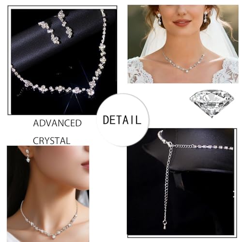 Women's Fashion Jewelry Rhinestone Zircon Necklace and Earring Set Formal Ball Gown Accessories Silver Floral Pendant Bridal Wedding Jewelry Suitable for Weddings, Balls, Banquets, and All Special Occasions - style: TLa057