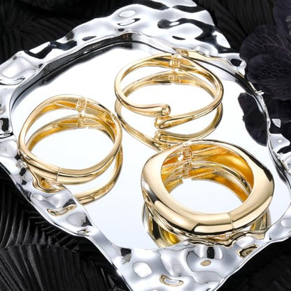 Chunky Gold Bangle Bracelets for Women Stack Wide Wrist Bracelets Gold Stackable Bracelets Jewelry - style: G-3pcs