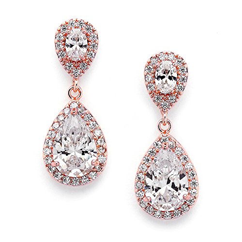 Mariell Cubic Zirconia Crystal Teardrop Dangle Bridal and Wedding Earrings, CZ Jewelry for Brides, Bridesmaids, Homecoming, Prom and Dressy Everyday Wear - color: Rose Gold-Clear Cubic Zirconia