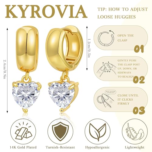 Gold Huggie Dangle Earrings for Women Chunky Hoop Huggies Cubic Zirconia Drop Earring Diamond Crystal Charm Statement Teardrop Earrings Jewelry Gifts - color: Gold-Heart