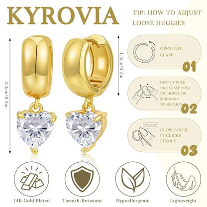 Gold Huggie Dangle Earrings for Women Chunky Hoop Huggies Cubic Zirconia Drop Earring Diamond Crystal Charm Statement Teardrop Earrings Jewelry Gifts - color: Gold-Heart