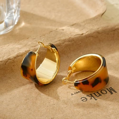 Dr's gift Chunky Leopard Print Earrings for Women 14K Gold Plated Statement Huggie Hoop Earrings Brown Acrylic Tortoise Resin Cheetah Trendy Jewelry - color: Leopard 3