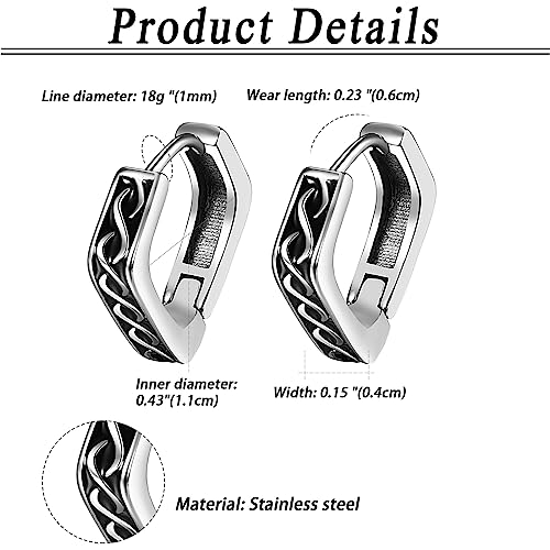 Aroncent 2-8Pcs Womens Mens Huggie Hoop Triangle Earrings Viking Runes Stainless Steel Ear Stud Novelty Black/Gold/Silver - color: D-Sliver Viking Earrings-4PCS