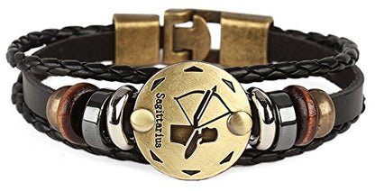Punk Alloy Leather Bracelet for Constellation Braided Rope Bracelet Bangle - style: Sagittarius