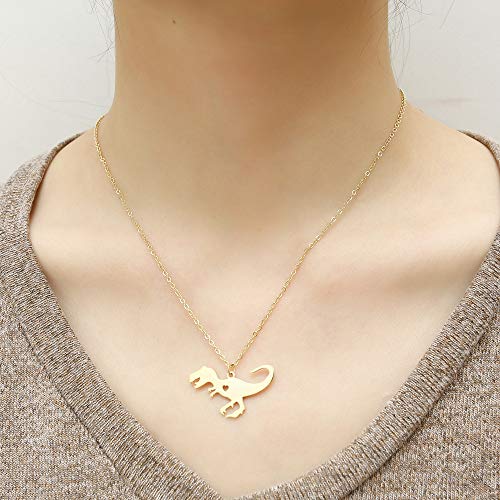 18K Gold Plated Stainless Steel Bee Honeycomb Pendant Necklace, Adjustable Y Lariat Conch/Guitar/Horseshoe Necklace for Women - color: Silver, style: Dinosaur