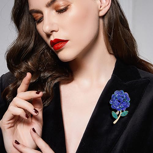 Rhinestone Flower Pin Camellia Drop Oil Brooch Big Large Rose Bouquet Brooch Pin Pearl Daisy Peony Brooch Lapel Pins Elegant Clothing Hat Bag Skirt Accessories for Women - color: Blue1