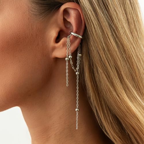 Heart Pearl Hoop Earrings Sliver Long Tassel Chain Huggie Hoop Earrings Pearl Beaded Drop Earring for Women Wedding Jewelry - color: bead