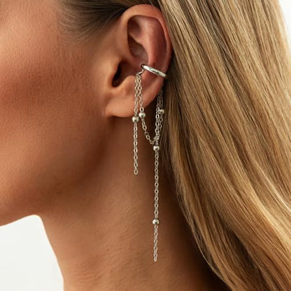 Heart Pearl Hoop Earrings Sliver Long Tassel Chain Huggie Hoop Earrings Pearl Beaded Drop Earring for Women Wedding Jewelry - color: bead