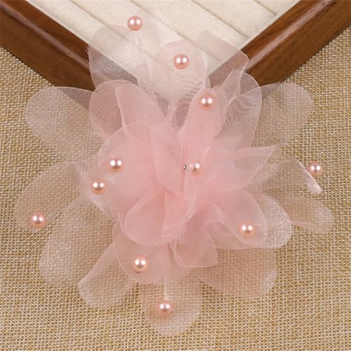 13cm/5in Beaded Mesh Flower Brooch Pin for Women Girls Dainty Round Shell Pearl Ball Beads Camellia Peony Flowers Brooches Lapel Hair Pins Elegant Wedding Anniversary Accessories Jewelry - color: Pink