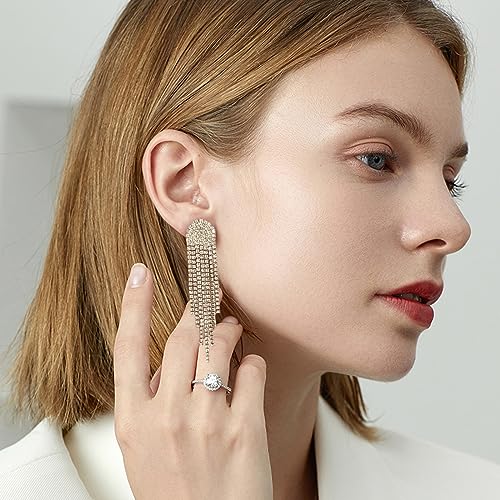 Luxval Rhinestone Earrings Dangling for Women Sparkly Silver Dangle Earrings Girls Long Chandelier Earrings Tassel Lightweight Ear Studs Cubic Zirconia Crystal Statement - color: Gold-2Pairs Tassel Sets