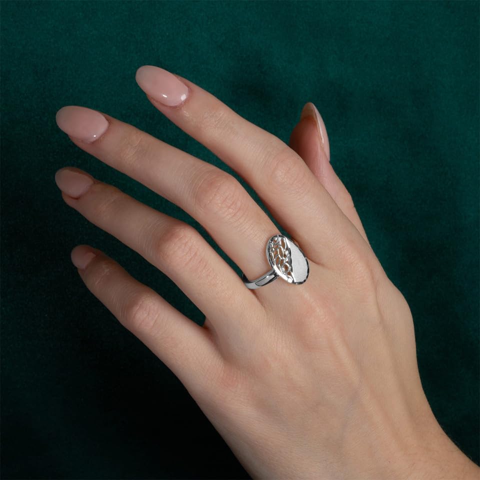 Claddagh Gold 925 Sterling Silver 2.3mm Sparkle Cut Floral Oval Filigree Statement Ring for Women Girls, Available in Sizes 4-12