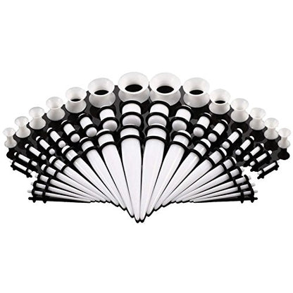 50-Piece Ear Gauges Stretching Kit, 14G-00G | Acrylic tapers and plugs with soft silicone tunnels, body piercing jewelry for women and men - color: White