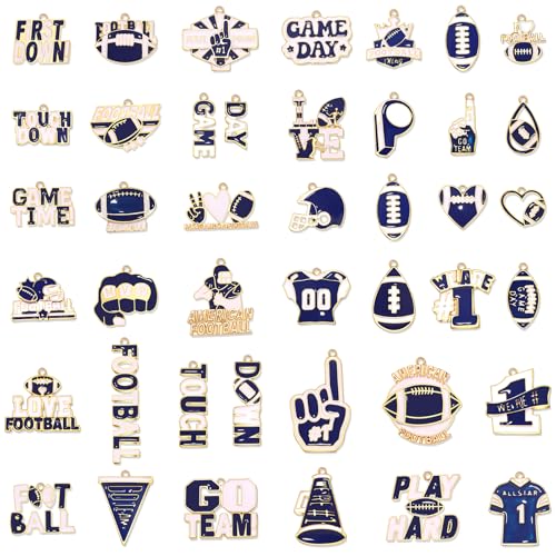 40PCS Game Day Charms for Bracelet Making Enamel Football Charms for Bracelet Necklace Earrings Jewelry Making DIY Football Mom Accessories Gifts - color: Blue White