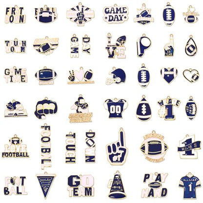 40PCS Game Day Charms for Bracelet Making Enamel Football Charms for Bracelet Necklace Earrings Jewelry Making DIY Football Mom Accessories Gifts - color: Blue White