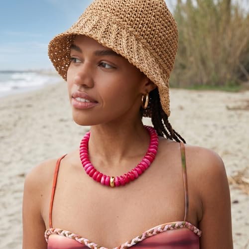 Chunky Colorful Choker Necklace for Women - Summer Beach Round Resin Beads Necklace, Trendy Statement Summer Beach Jewelry Birthday Gifts for Vacation Holiday - color: 18mm Rose Red Bead