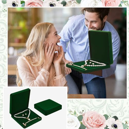6 Pcs Velvet Jewelry Set Box Jewelry Display Case Earring Ring Bracelet Necklace Gift Box Pearl Necklace Storage Case for Mother's Day Wedding Travel Anniversary(Green) - color: Green