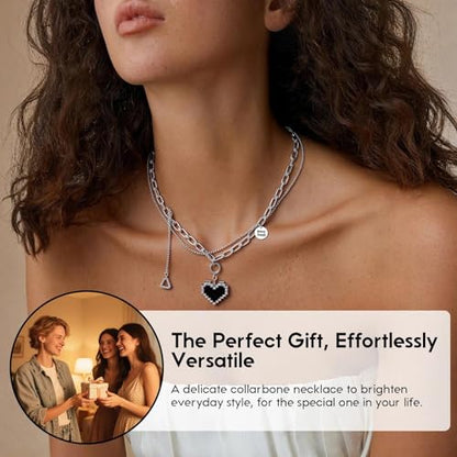 Double Layer Necklace for Women Trendy Layered Jewelry Adjustable Chain Necklace for Daily Wear and Special Occasions - color: Silver Heart