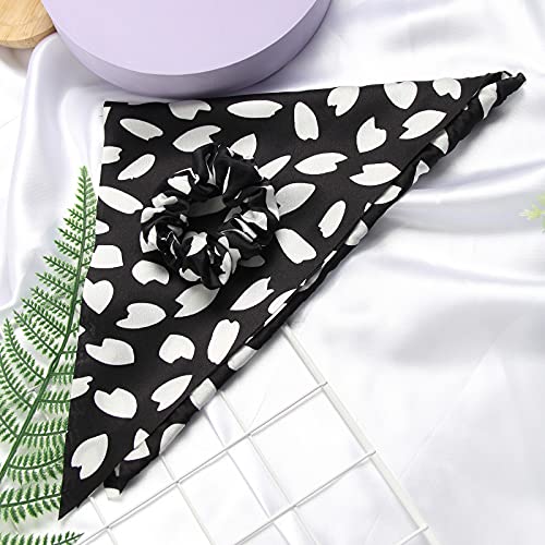Hair Scarf Scrunchies for Women Plain Hair Bobbles Solid Color Fabric Scrunchy Elastic Hair Ties (Black White) - color: Black White