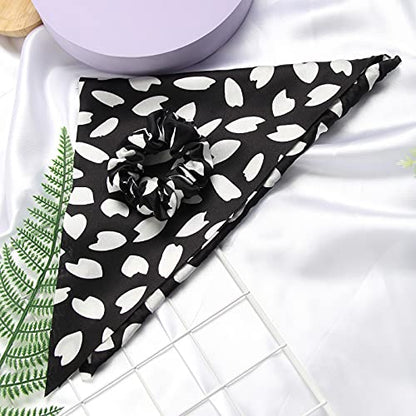 Hair Scarf Scrunchies for Women Plain Hair Bobbles Solid Color Fabric Scrunchy Elastic Hair Ties (Black White) - color: Black White