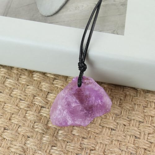 FANASY Natural Raw Crystal Necklace for Women Irregular Stone Necklaces Spiritual Gemstone Pendant with Adjustable Rope - color: Amethyst